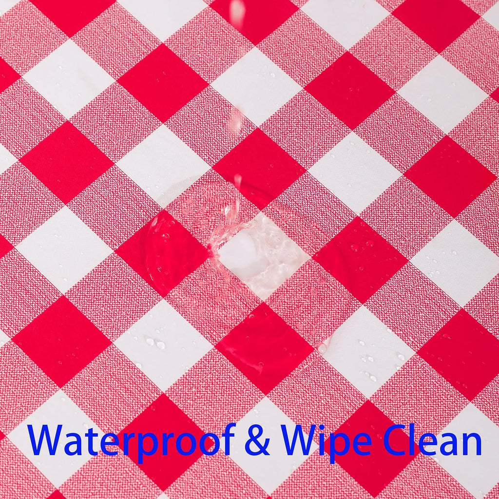 Heavy Duty Vinyl Tablecloth with Flannel Backing Waterproof Oil-Proof Plastic Table Cloth Stain-Resistant Wipeable Rectangle or Square Table Cover for Indoor and Outdoor (Red Checkered, 52x70 Inch)
