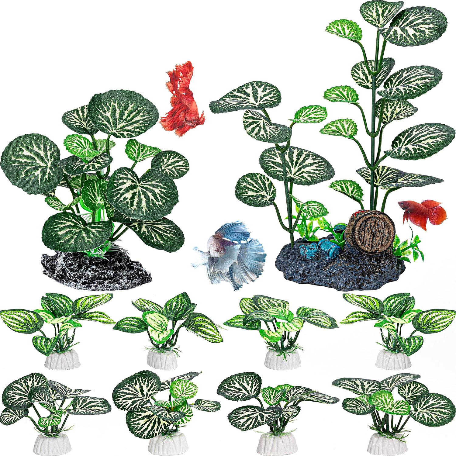 MyLifeUNIT Betta Fish Tank Decor Plants, 10 Pack Silk Aquarium Plants for Fish Tank Decorations, Betta Fish Leaf Pad for Sleeping Resting Hiding Playing