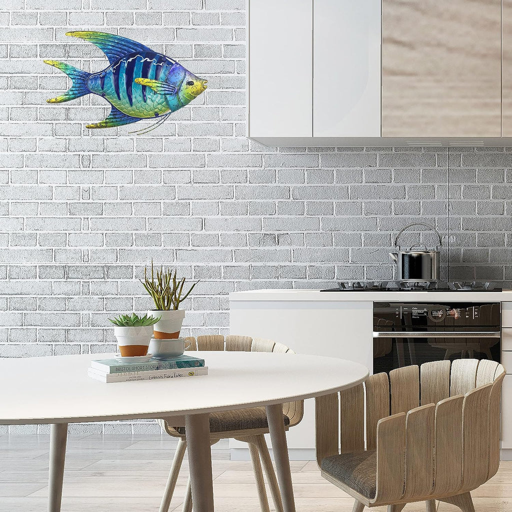 JOYBee 16.25Inch Large Metal Fish Wall Art Décor -Christmas Decorations-Perfect for Coastal，Nautical，Beach Or Boat-Decorations for Indoor Outdoor Kitchen Bathroom Patio Pool or Porch(Blue)