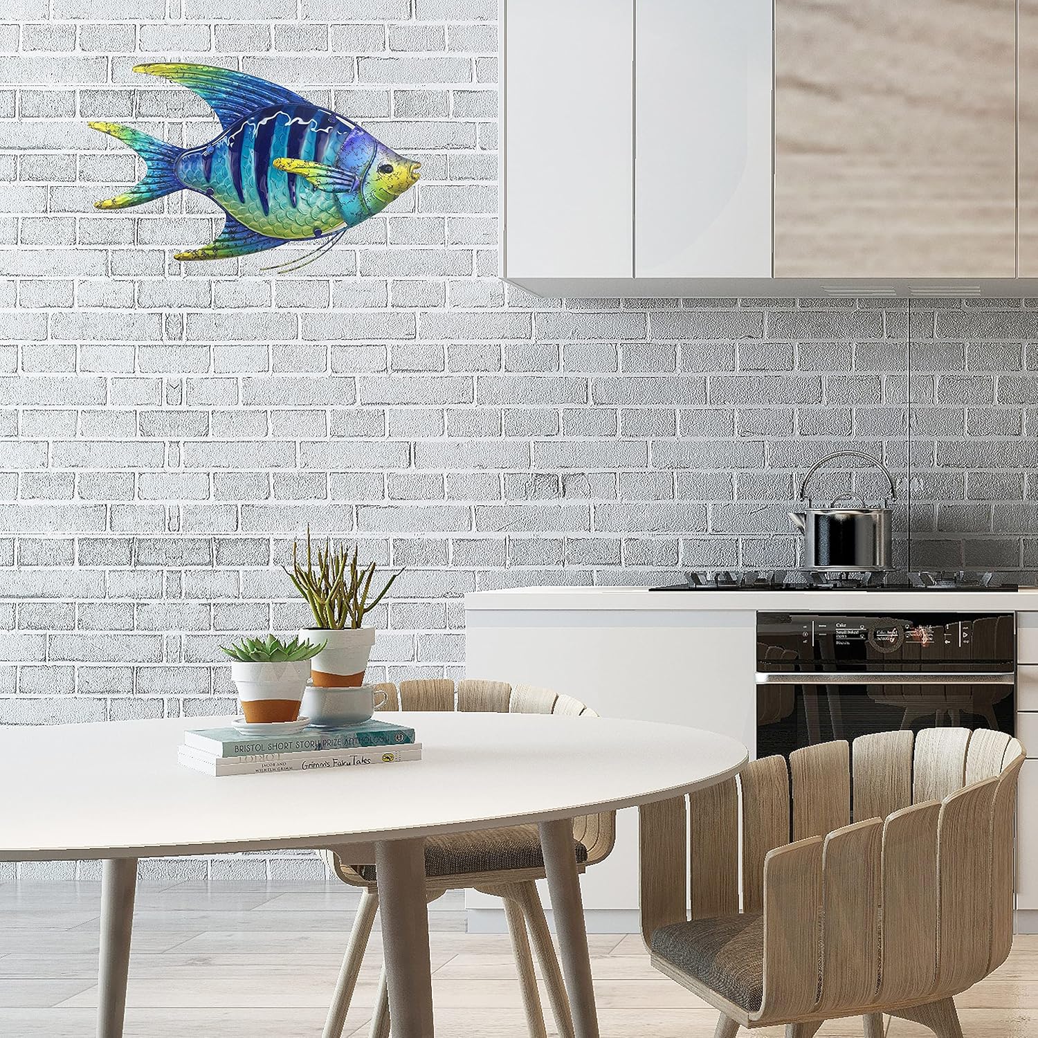 JOYBee 16.25Inch Large Metal Fish Wall Art Décor -Christmas Decorations-Perfect for Coastal，Nautical，Beach Or Boat-Decorations for Indoor Outdoor Kitchen Bathroom Patio Pool or Porch(Blue)