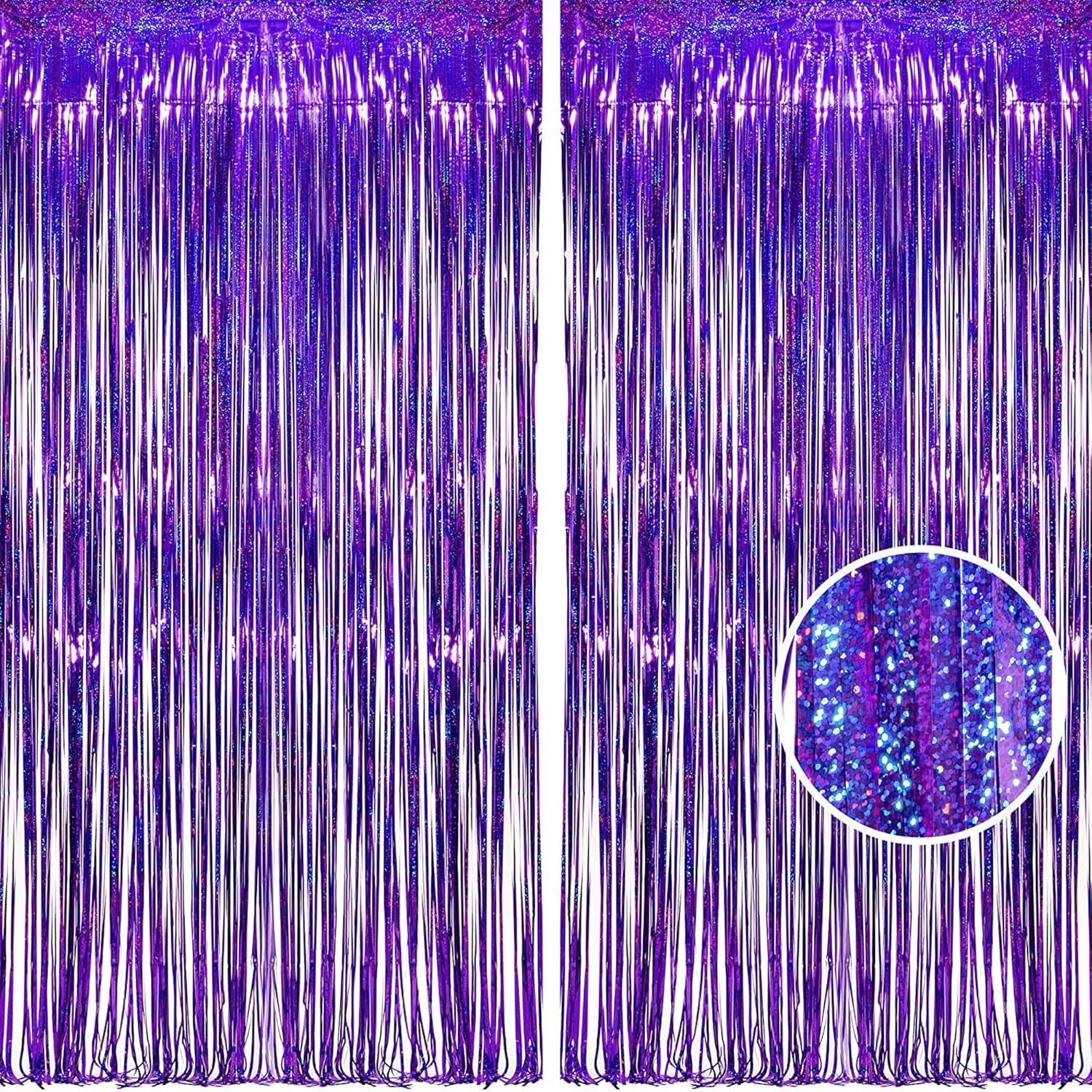 BRAVESHINE Purple Tinsel Foil Fringe Curtains - 2Pcs 3.2x8.2ft Metallic Streamers Backdrop for Christmas/Hunters/Girl/Women/Birthdays/Bridal Shower/Bachelorette/Anniversary/Engagement Party Decor