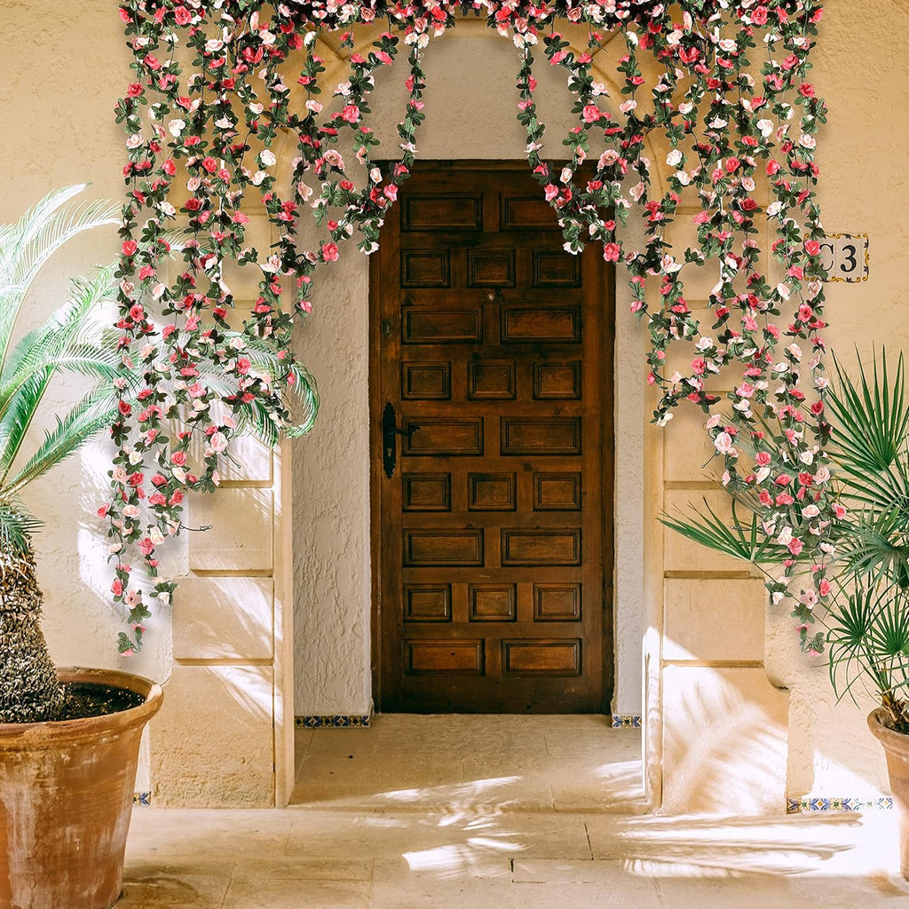 BLEUM CADE 16Pcs 131.2Ft Flower Garland Artificial Rose Vines for Bedroom, Cute Fake Hanging Flower Vines Floral Garland Decorations for Wedding Party Wall Room Decor Aesthetic