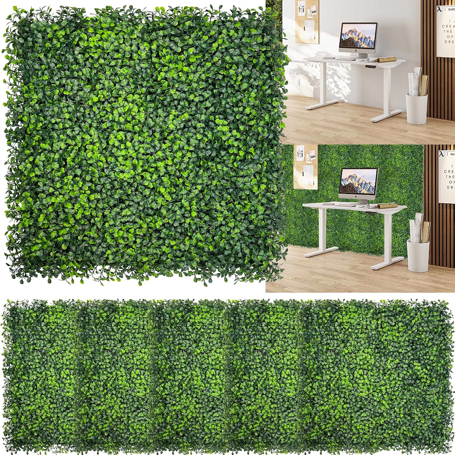 Artificial Boxwood Panels: 20"x 20"(12P) UV-Anti Faux Grass Panels for Interior Wall, Greenery Backdrop,Garden and Indoor Outdoor Plant Wall&Fence Covering Privacy for Backyard Decor