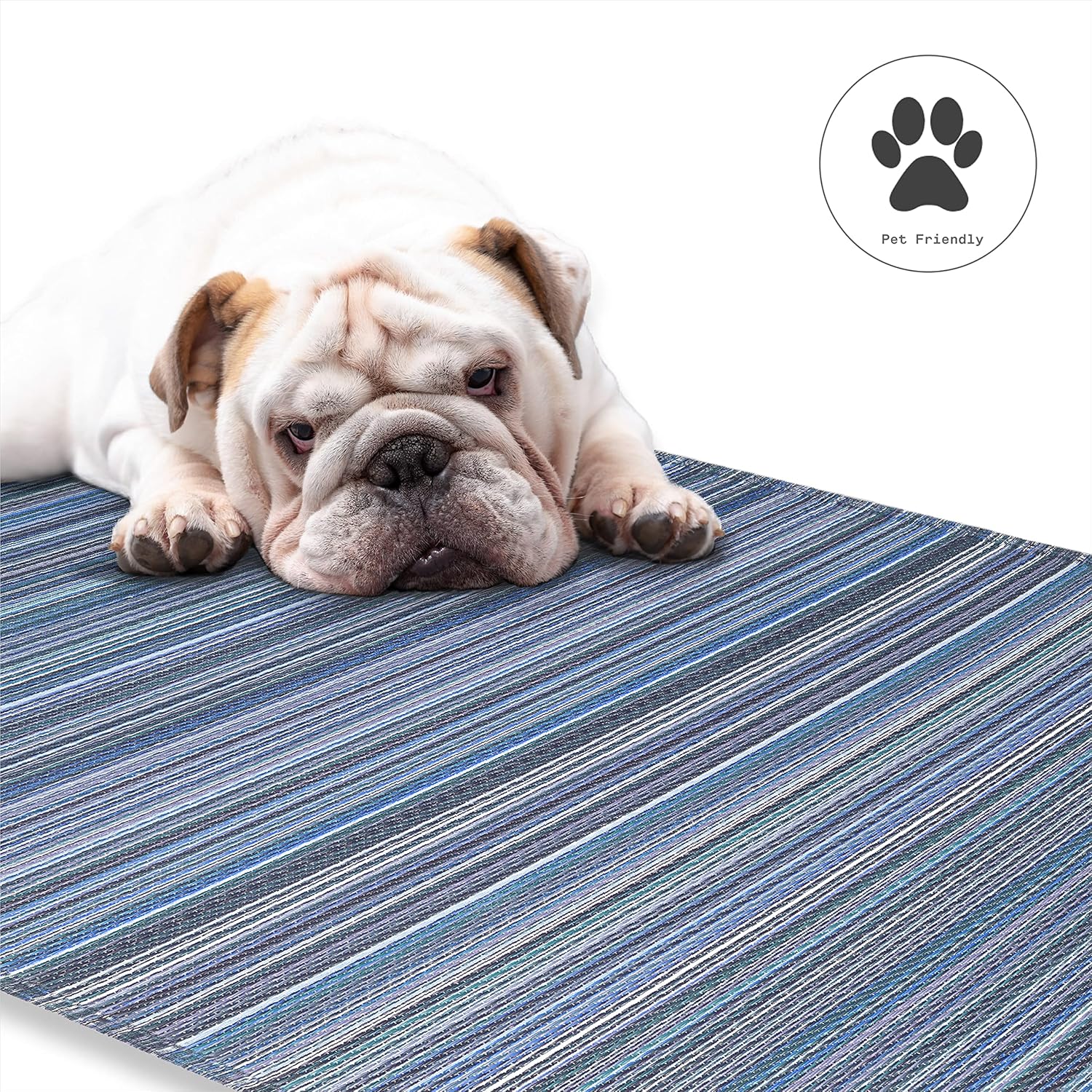 Fab Habitat Striped Outdoor Rug - Waterproof, Fade Resistant, Crease-Free, Reversible - Premium Recycled Plastic - Patio Porch Balcony Deck - Cancun Indigo - 8x10 ft