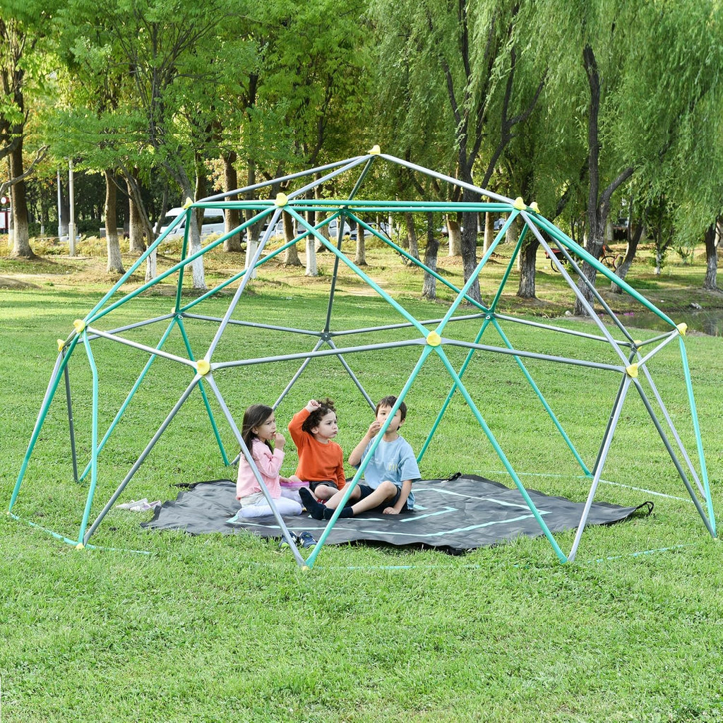 12 FT Climbing Dome with Play Canopy for Kids 3-10, Outdoor Play Equipment Supporting 1000 lbs, Anti-Rust Jungle Gym, Easy Assembly Geometric Dome Climber Play Center (Blue & Silver)