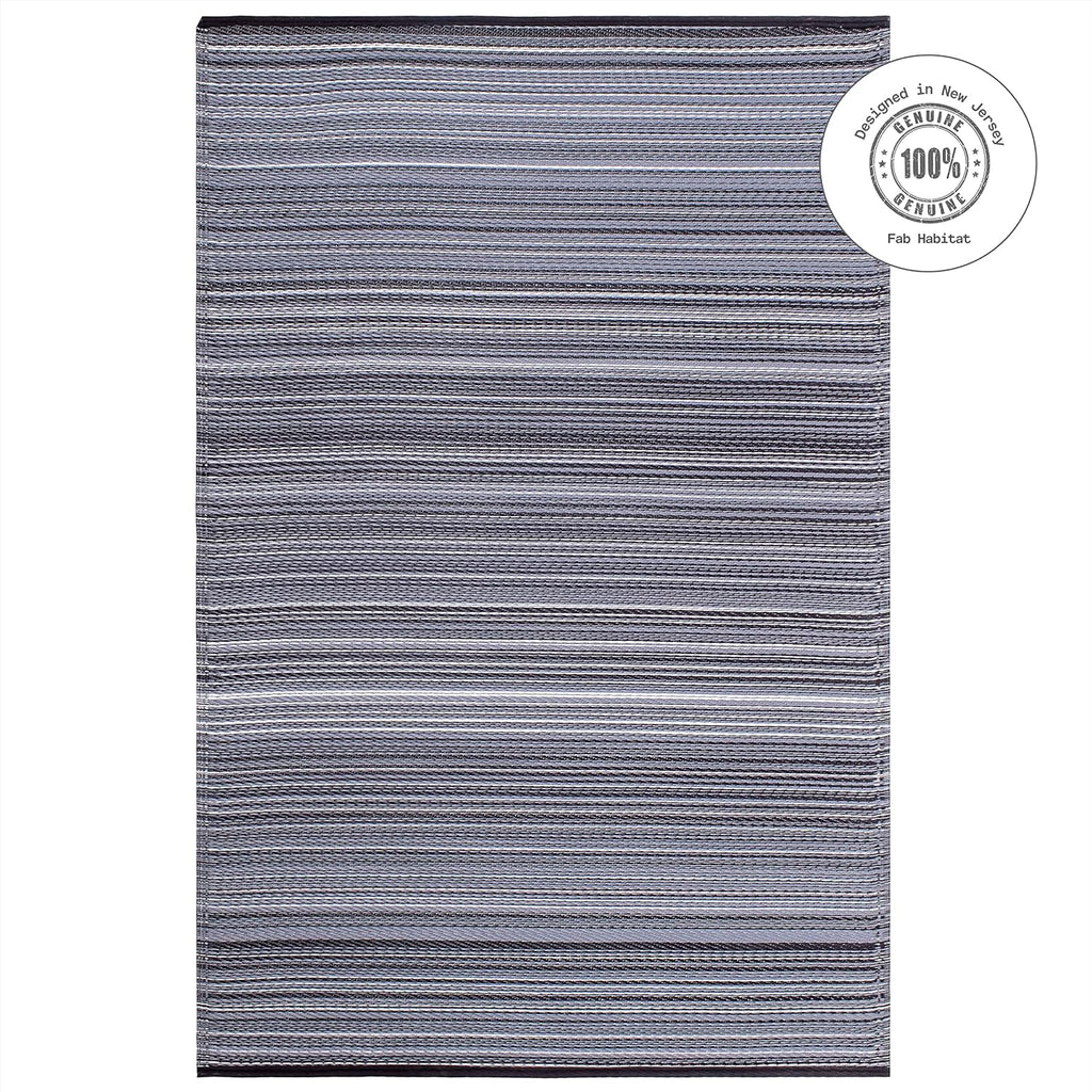 Fab Habitat Outdoor Rug - Waterproof, Fade Resistant, Crease-Free - Premium Recycled Plastic - Striped - Patio, Porch, Deck, Balcony - Cancun - Midnight - 5 x 8 ft