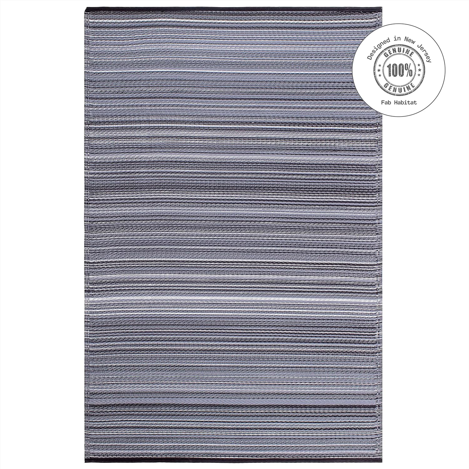 Fab Habitat Outdoor Rug - Waterproof, Fade Resistant, Crease-Free - Premium Recycled Plastic - Striped - Patio, Porch, Deck, Balcony - Cancun - Midnight - 5 x 8 ft