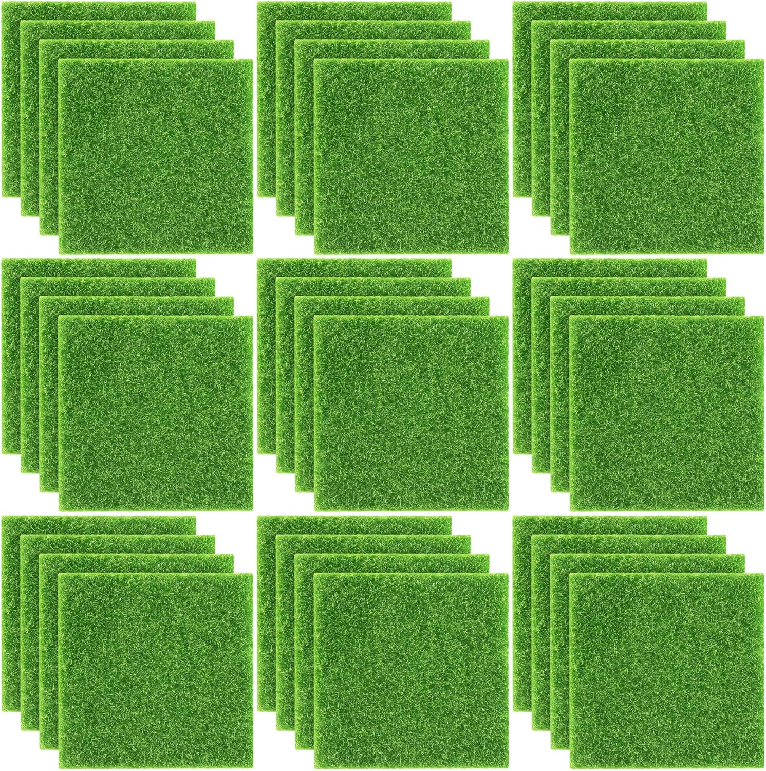Elcoho 36 Pieces Fake Grass for Crafts Fairy Garden 6 x 6 Inches Artificial Garden Grass for Miniature Ornament Dollhouse DIY Decoration