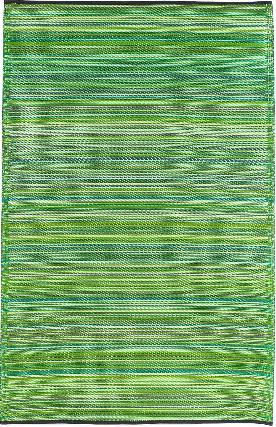 Fab Habitat Outdoor Rug - Waterproof, Fade Resistant, Crease-Free - Premium Recycled Plastic - Striped - Patio, Porch, Deck, Balcony - Cancun - Green - 5 x 8 ft