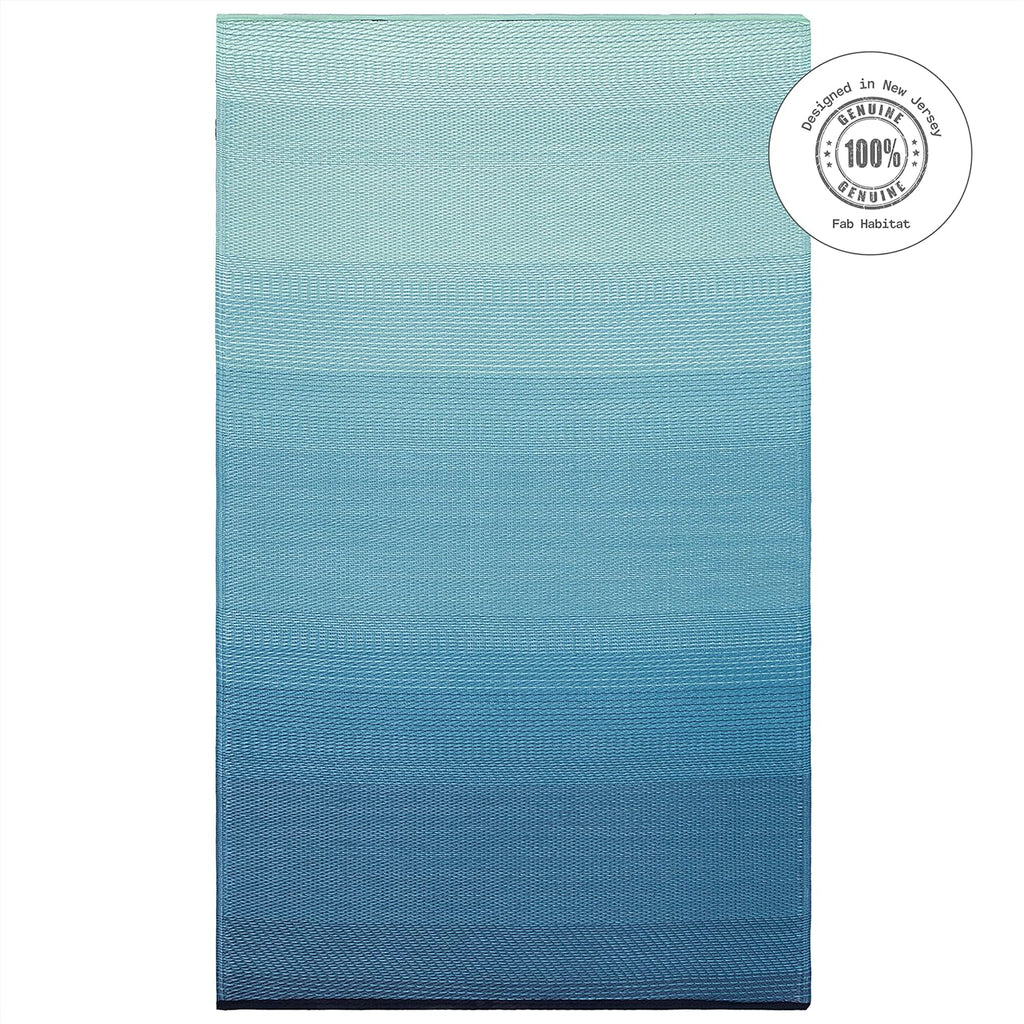 Fab Habitat Outdoor Rug - Waterproof, Fade Resistant, Crease-Free - Premium Recycled Plastic - Ombre - Patio, Porch, Deck, Balcony - Big Sur - Teal - 5 x 8 ft