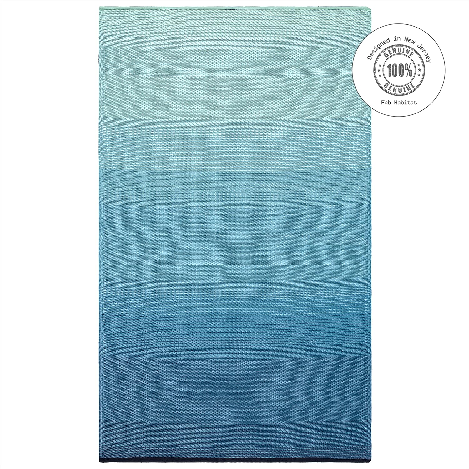 Fab Habitat Outdoor Rug - Waterproof, Fade Resistant, Crease-Free - Premium Recycled Plastic - Ombre - Patio, Porch, Deck, Balcony - Big Sur - Teal - 5 x 8 ft