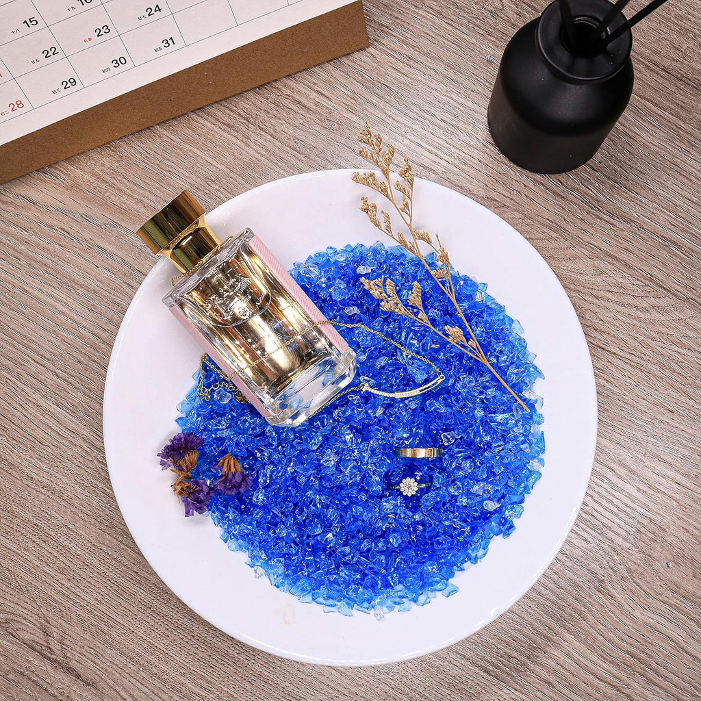Crushed Glass for Resin Art - 3-6mm Ocean Blue, 1.5lb | Broken Glass Pieces for Crafts, Vase Filler & Fire Pit Media | Decorative Stones