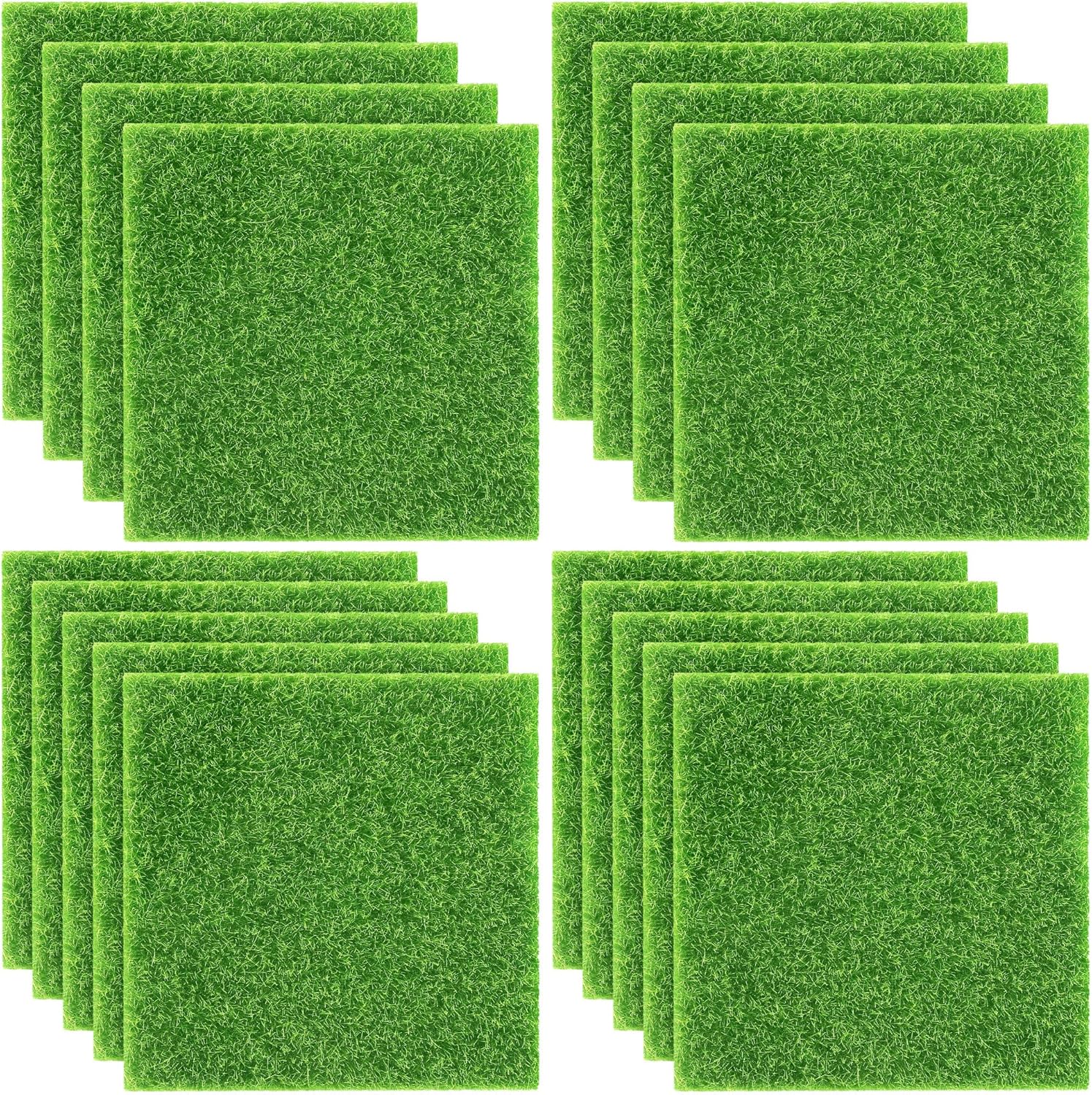 Elcoho 18 Pieces Fake Grass for Crafts Fairy Garden 6 x 6 Inches Artificial Garden Grass for Miniature Ornament Dollhouse DIY Decoration