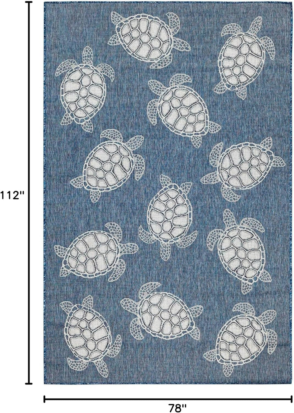 Liora Manne CARMEL Indoor/Outdoor Power Loomed Synthetic Blend Low Profile Area Rug - Transitional Coastal Turtle Decorative (Seaturtles Navy) (6'6" x 9'4")
