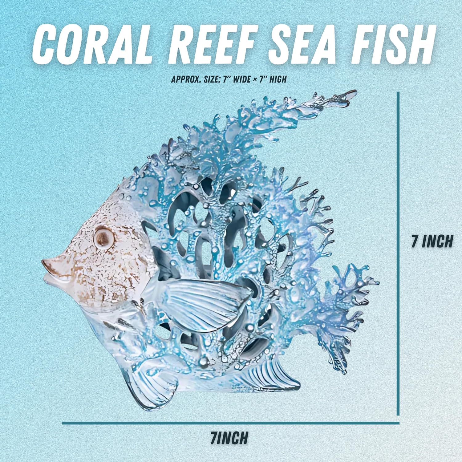 Ocean Decor - Aqua Coral Reef Angelfish Sculpture for Beach Home and Coastal Tabletop Collection, 7x7 Inches